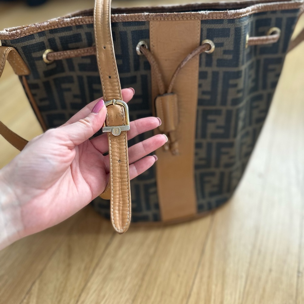 Authentic Vintage Fendi Zucca Canvas Drawstring Bucket Bag - Picture 2 of 10